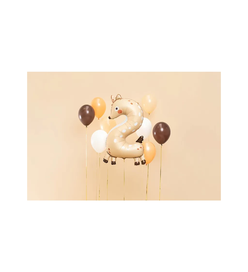 Fóliový balónek béžový - číslo 2 srnka (86cm)