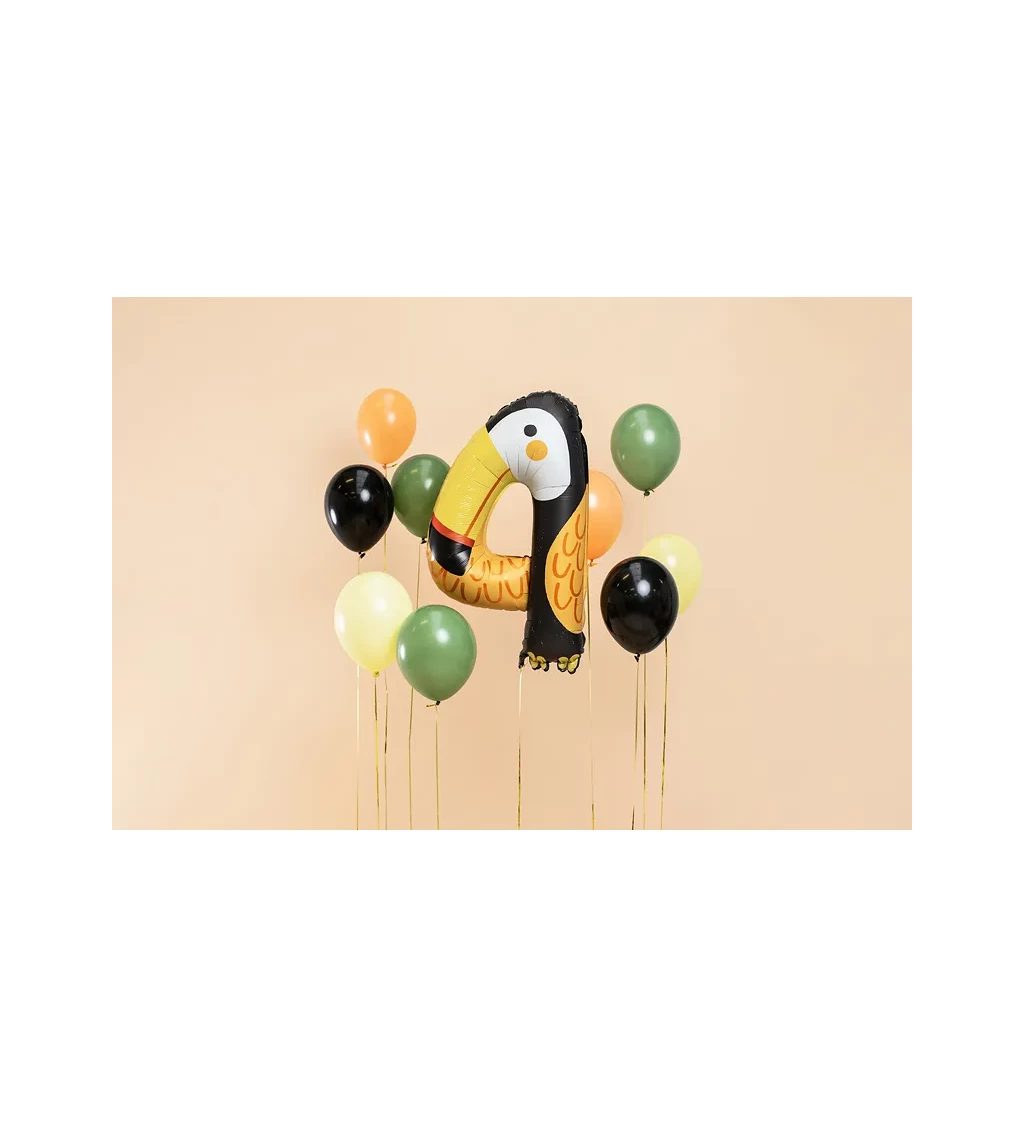Foliový balónek ve tvaru čísla 4 - motiv tukan