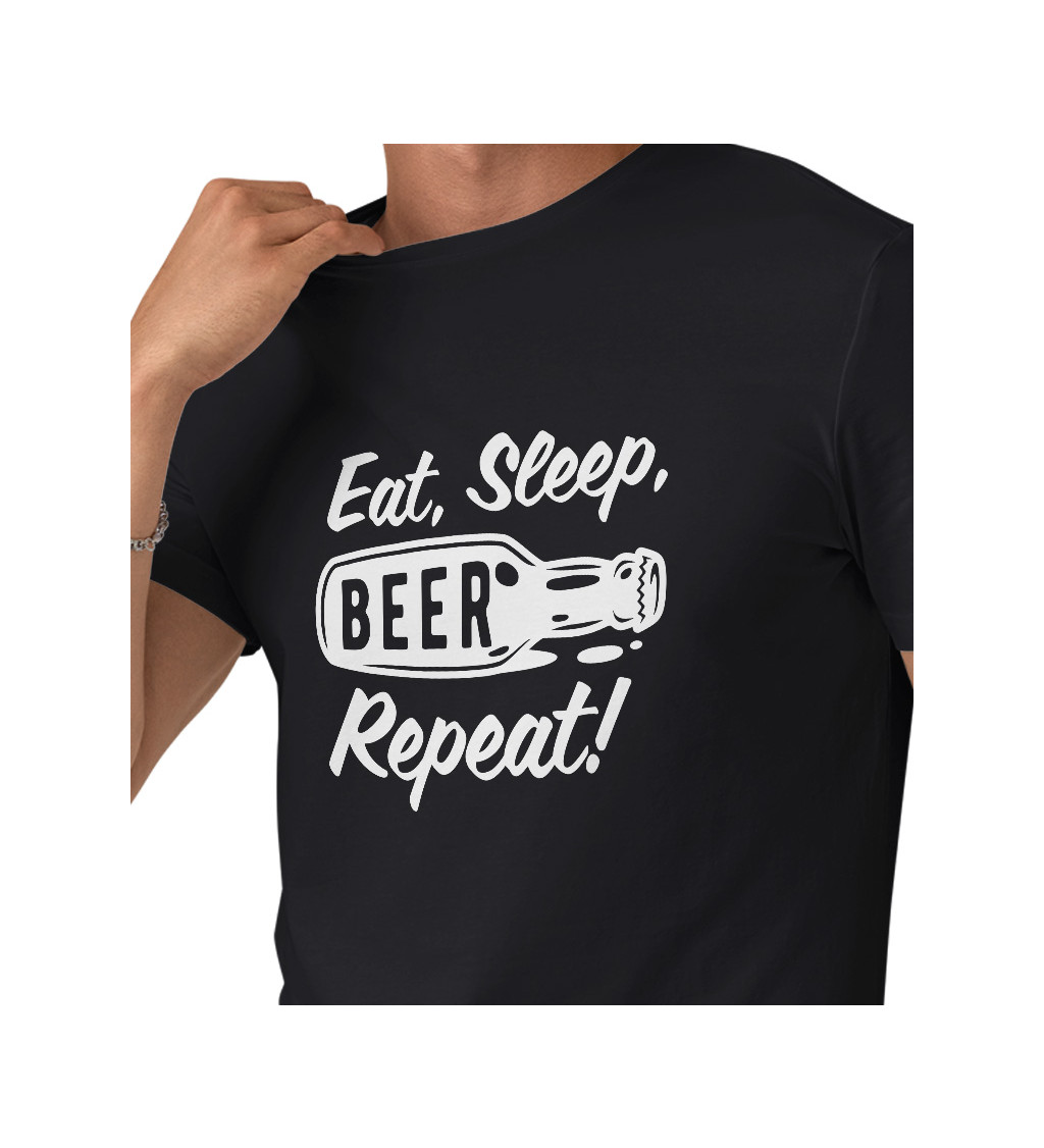 Pánské triko černé - Eat sleep beer repeat, láhev