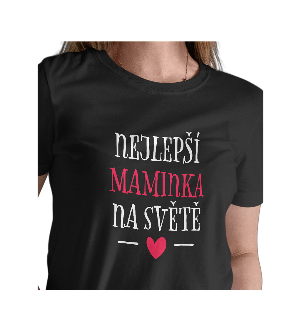 Dámské triko černé - Nejlepší maminka červené srdce