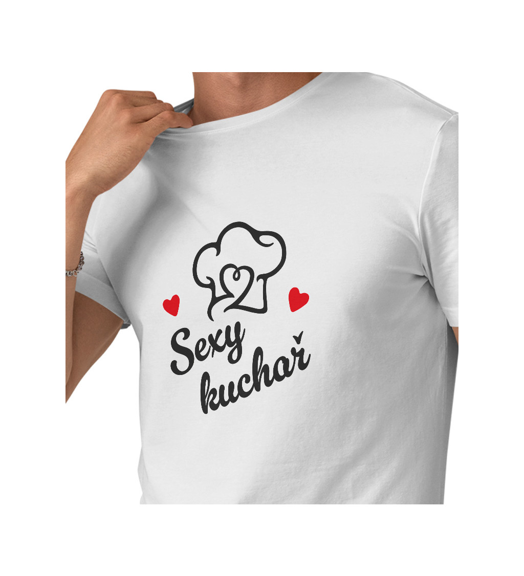 Pánské triko bílé - Sexy kuchař srdce