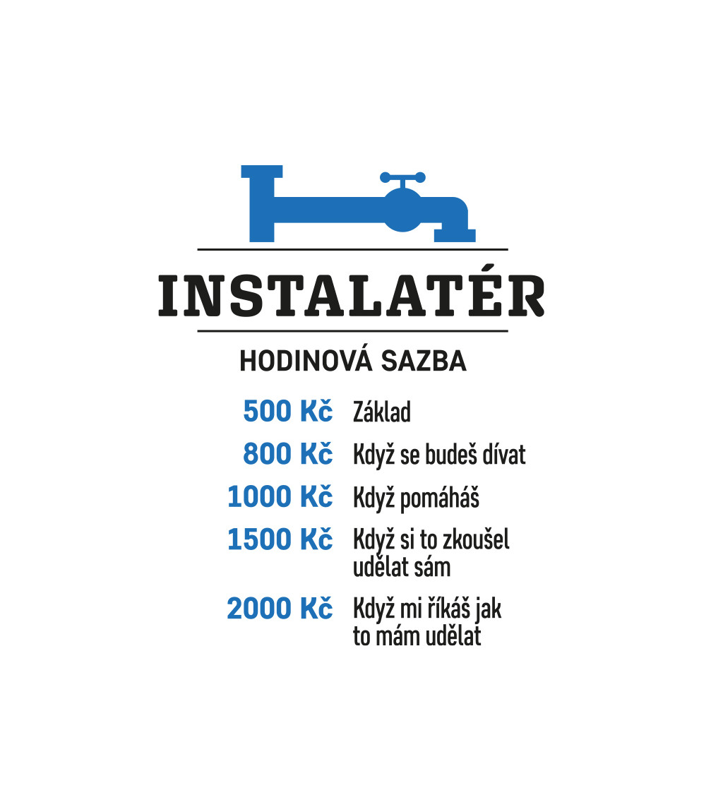 Pánské triko bílé - Instalatér sazba