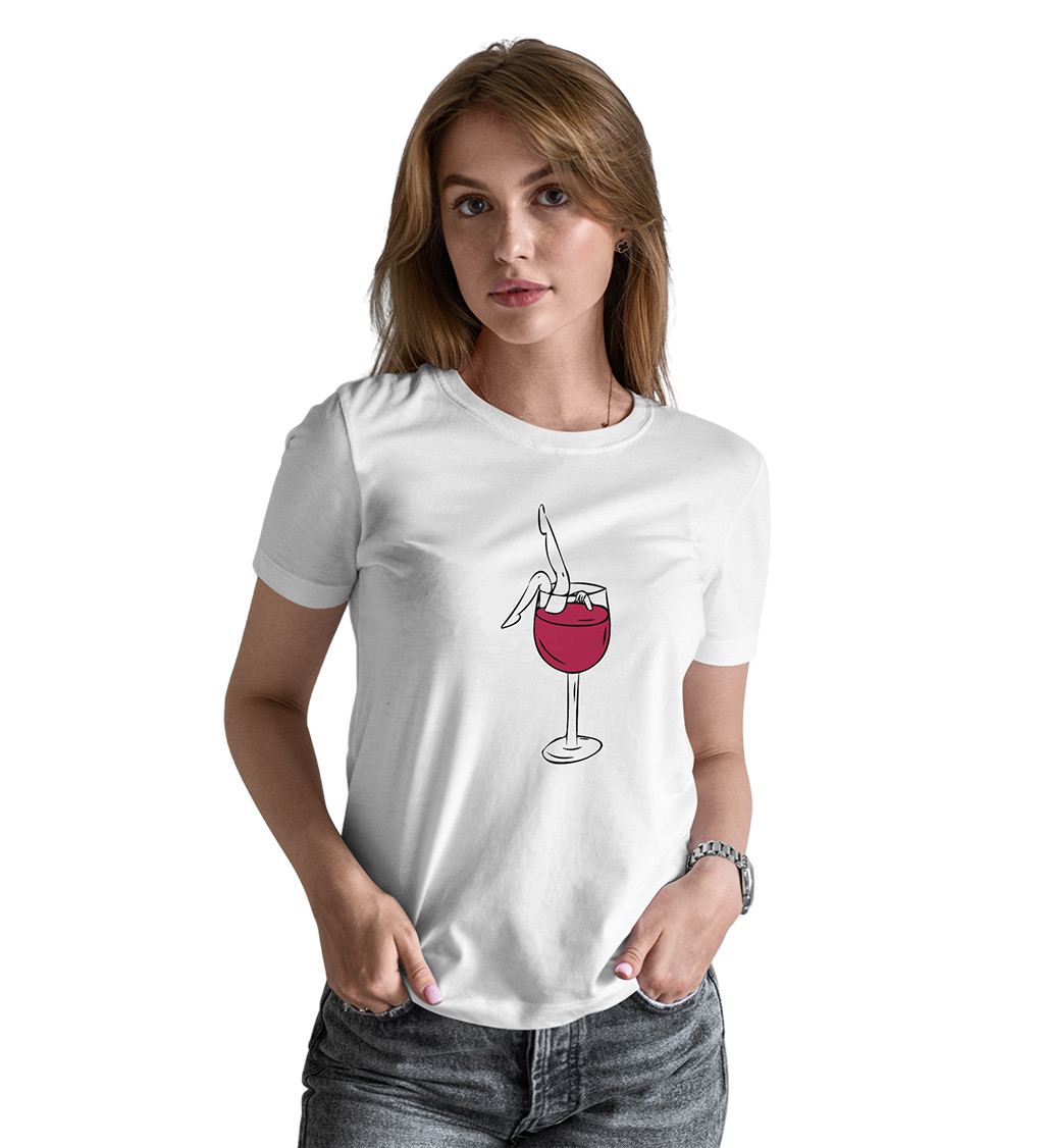 Dámské triko bílé - Sklenice vína a nohy