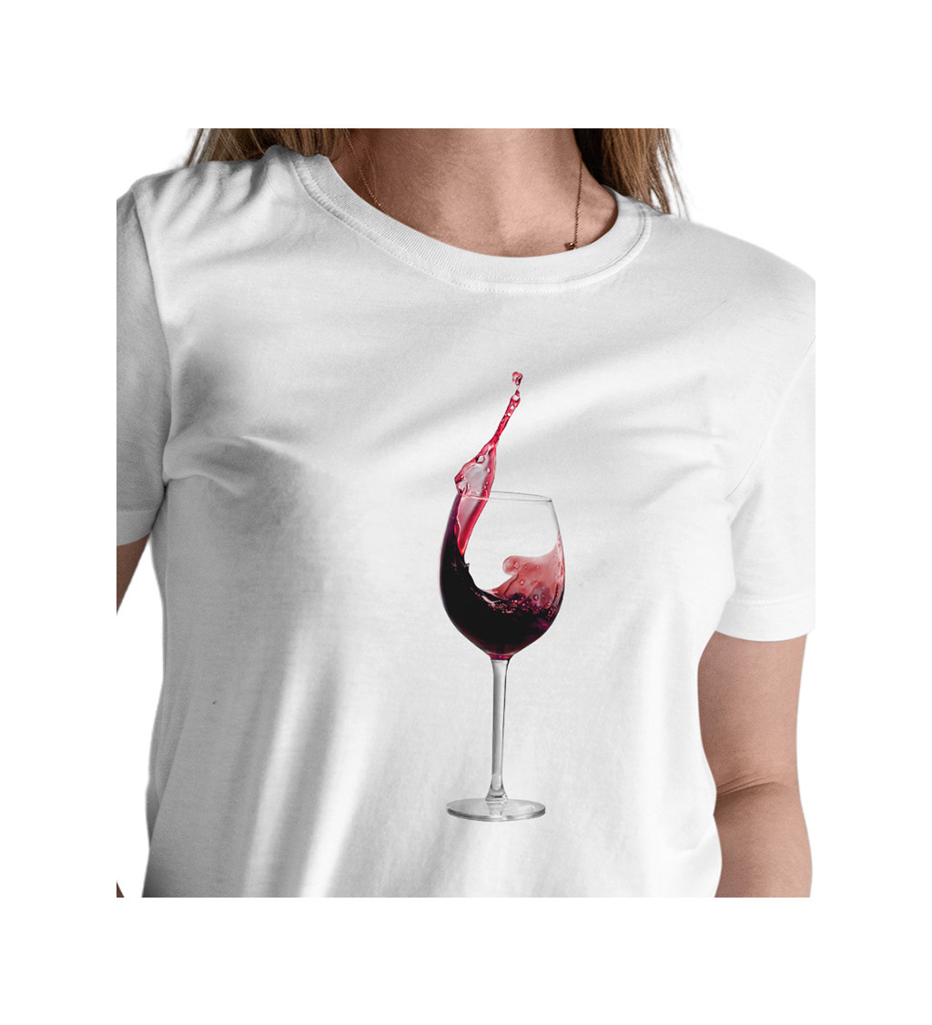 Dámské triko bílé - Sklenice vína