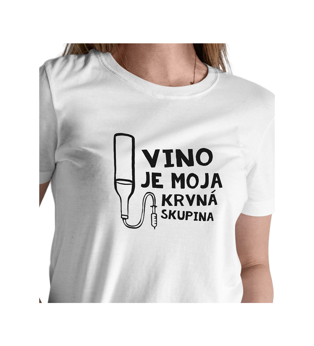 Dámské tričko bílé - Víno je krvná skupina