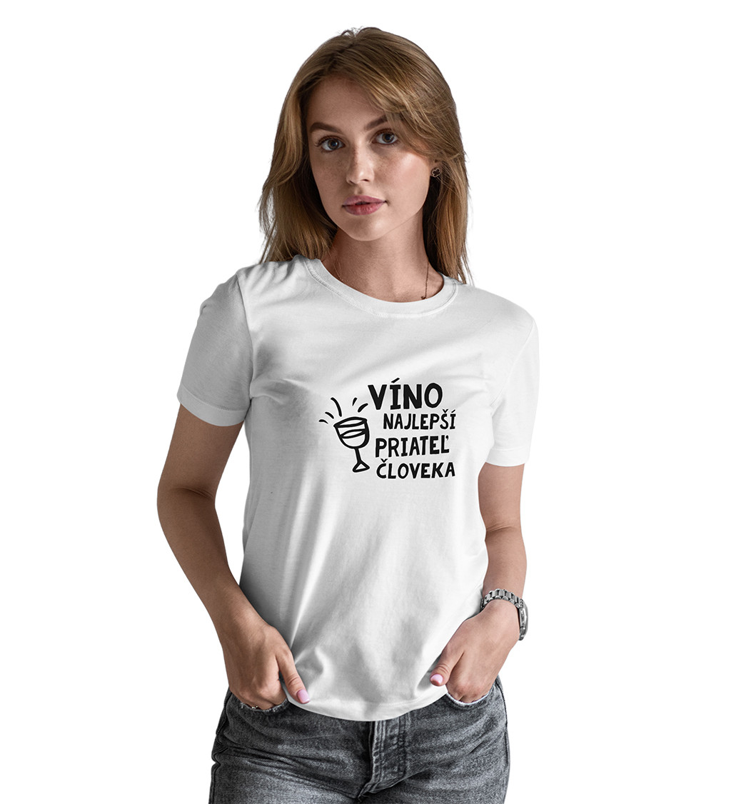 Dámské tričko bílé - Víno, najlepší priateľ