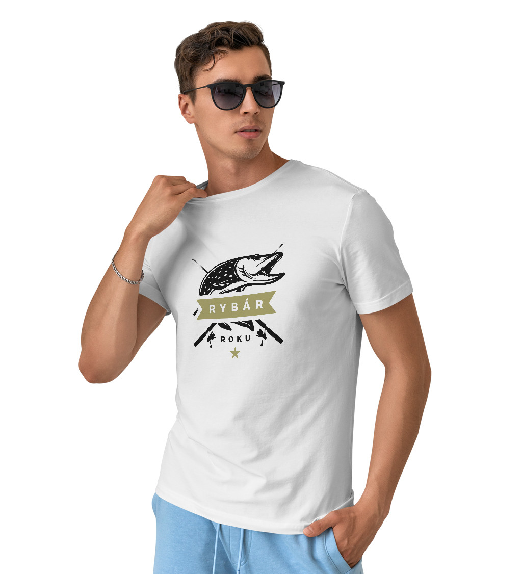Pánské tričko - bílý - Rybář roku - M