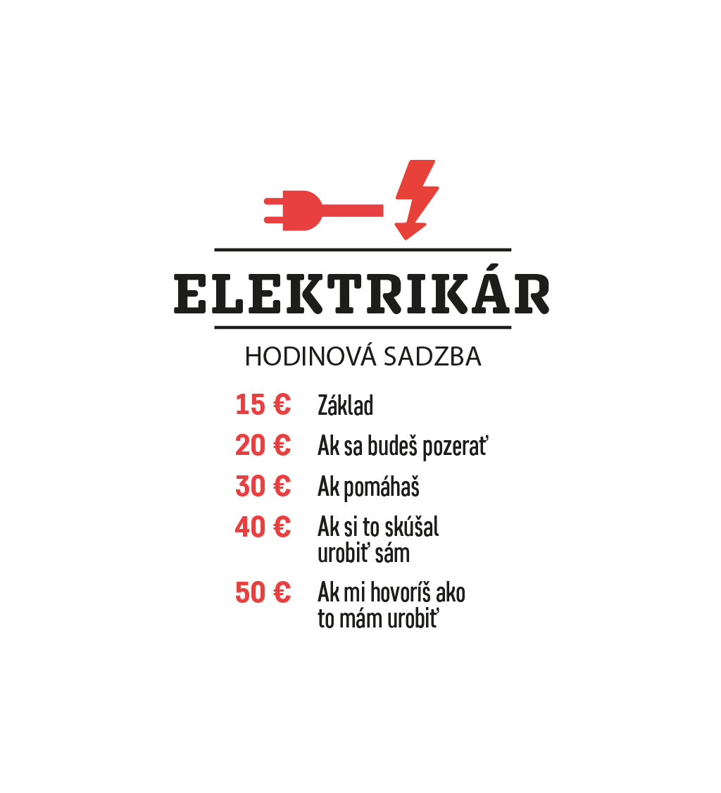 Pánské triko bílé - elektrikár hodinová sazba