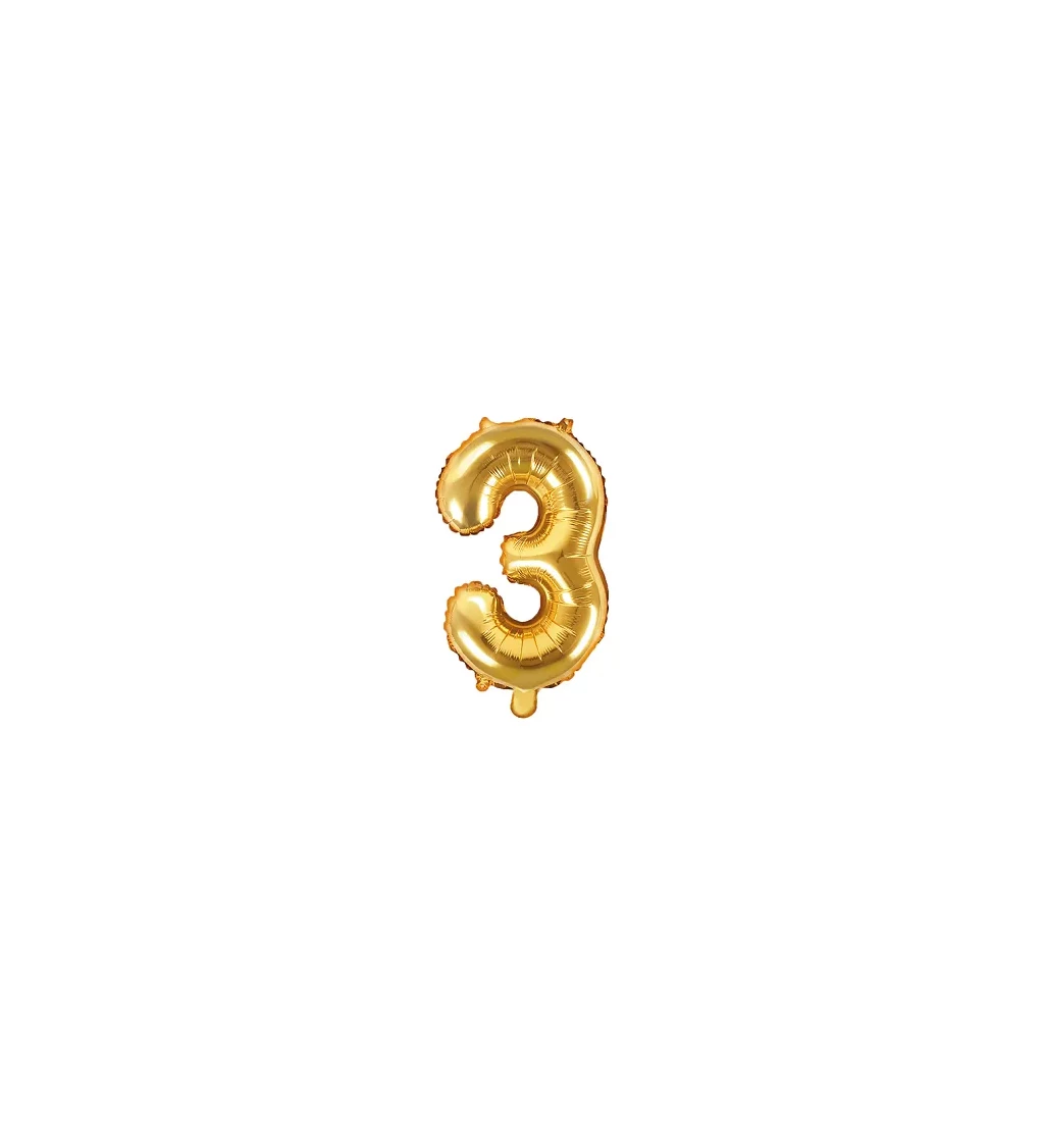 Fóliový balónek zlatý - číslo 3 (35cm)