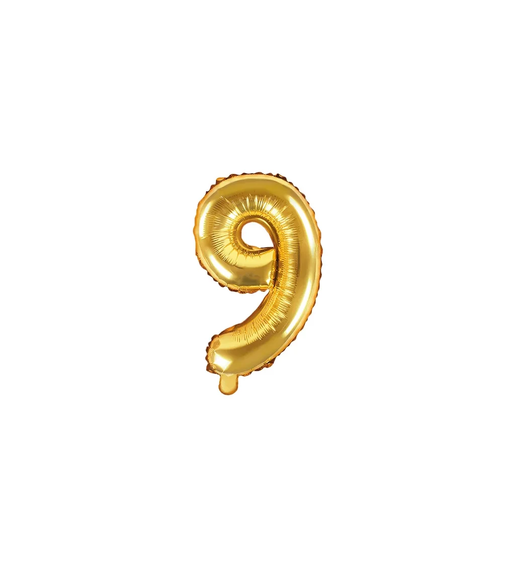 Fóliový balónek zlatý - číslo 9 (35cm)