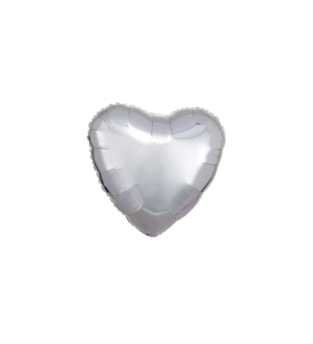 Stříbrný lesklý fóliový balónek - srdce