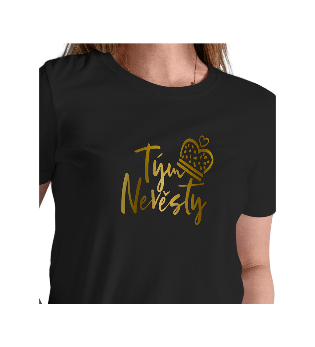 Dámské černé tričko – Tým nevěsty koruna
