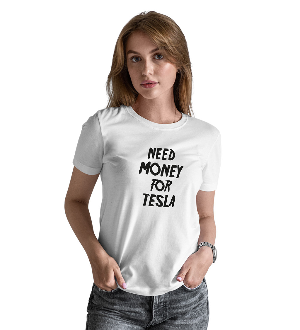 Dámské černé tričko – Need money for Tesla
