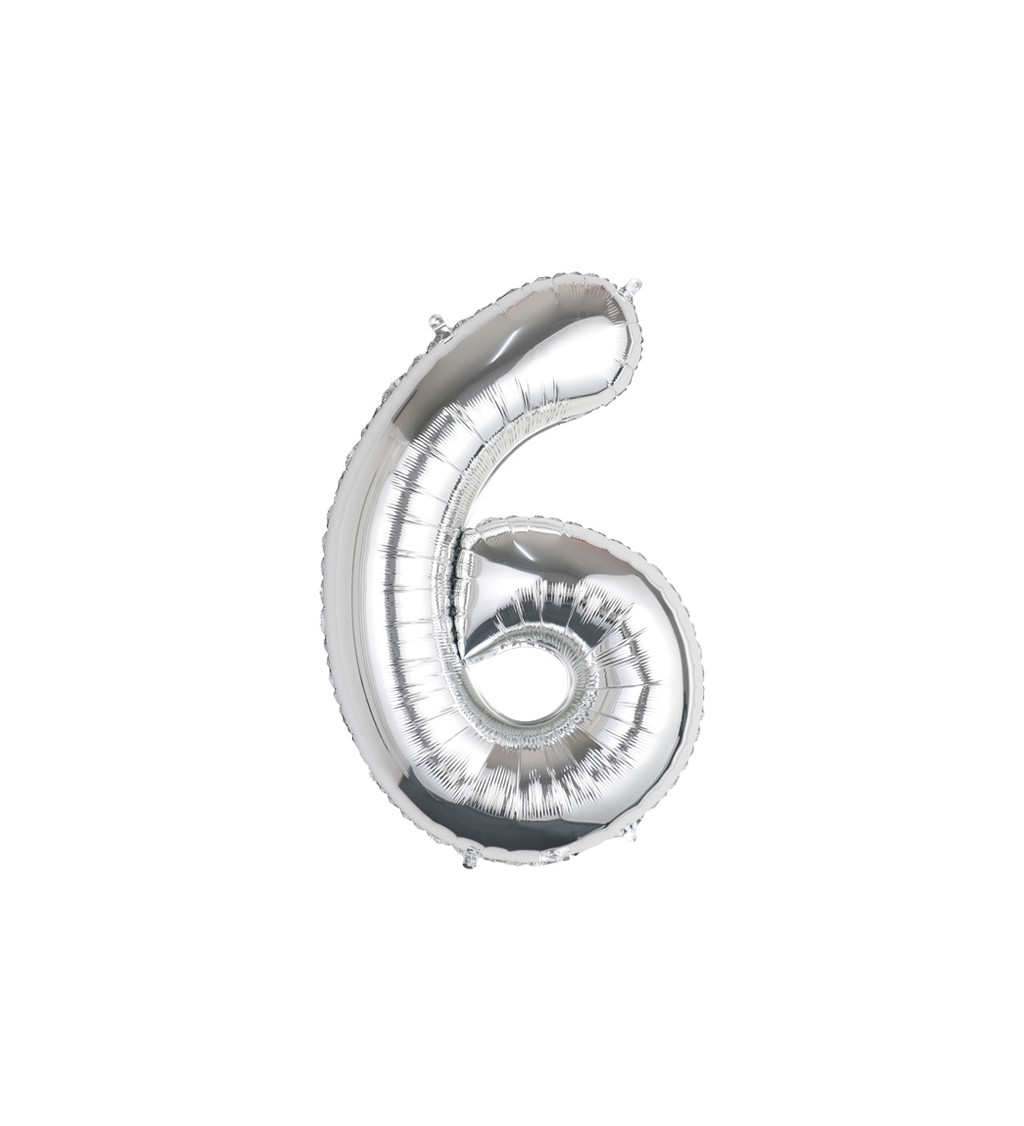 Fóliový balónek – stříbrné číslo 6, 80 cm