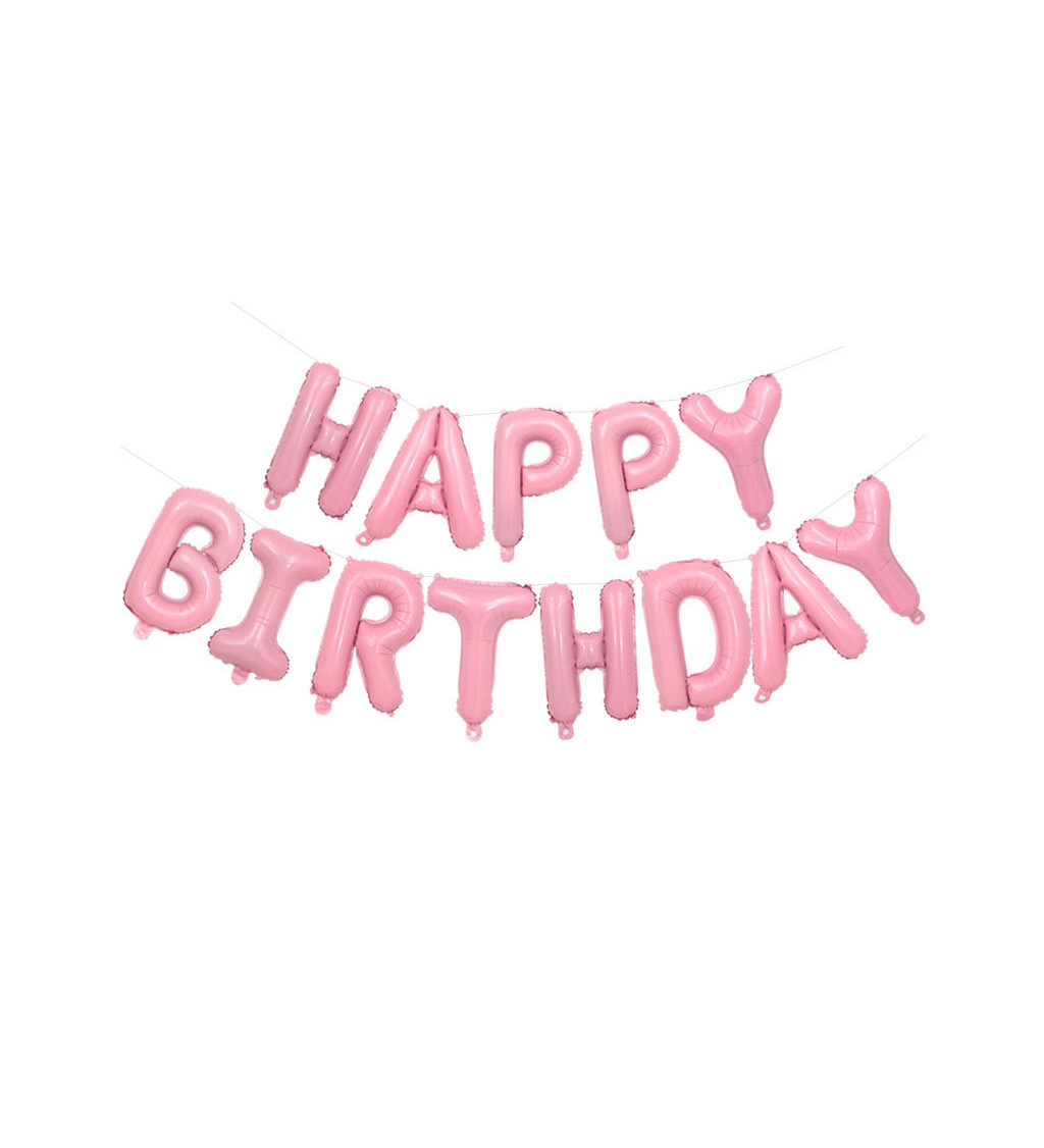 Fóliový balónek – Happy Birthday nápis růžový