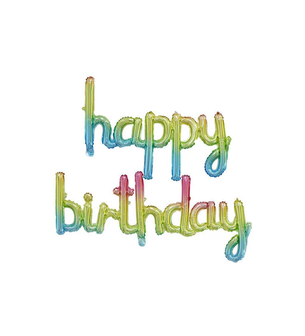 Fóliový balónek – Happy Birthday nápis duhový