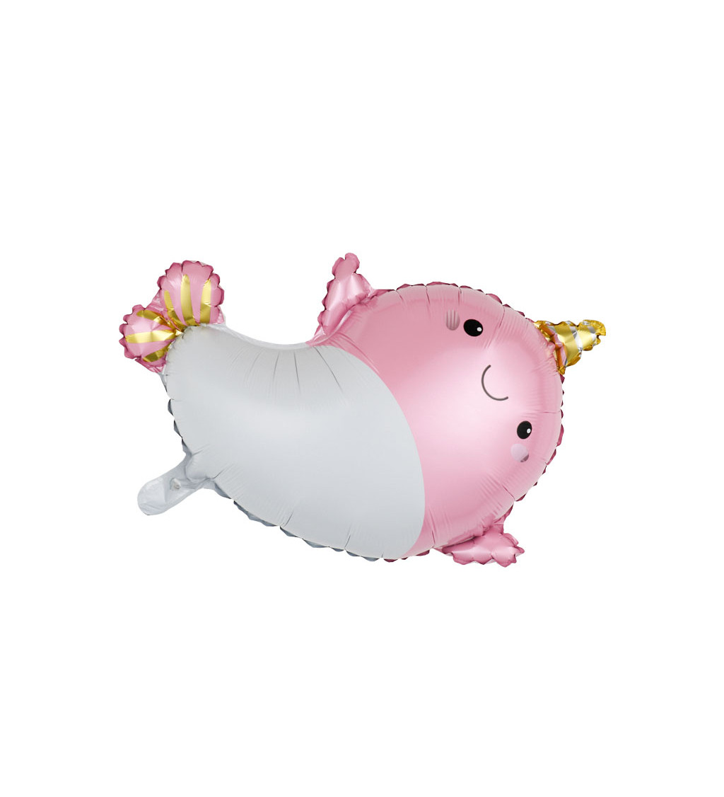 Fóliový balónek – Narval, růžový, 58 × 69 cm