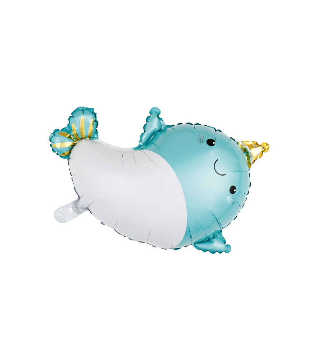 Fóliový balónek – Narval, modrý, 58 × 69 cm