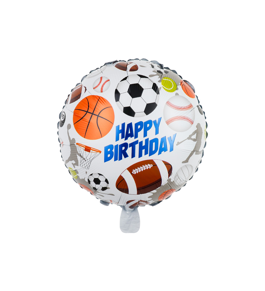 Fóliový balónek – Happy Birthday sportovní, barevný, 45 cm