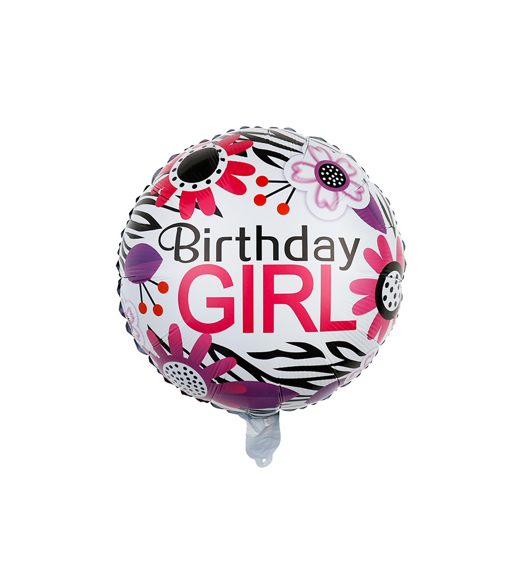 Fóliový balónek – Birthday Girl, růžový, 45 cm
