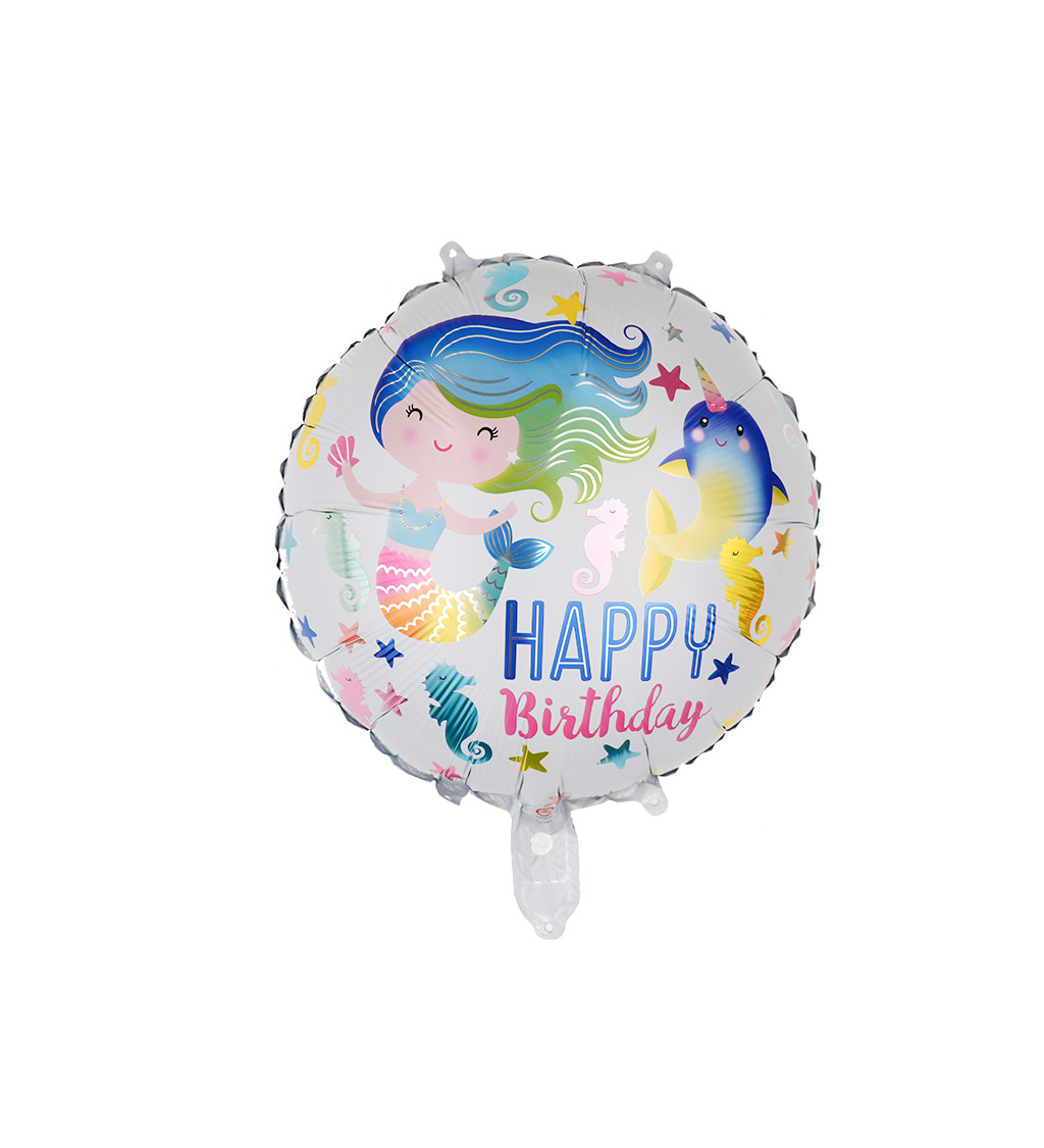 Fóliový balónek – Happy Birthday mořská panna, 45 cm