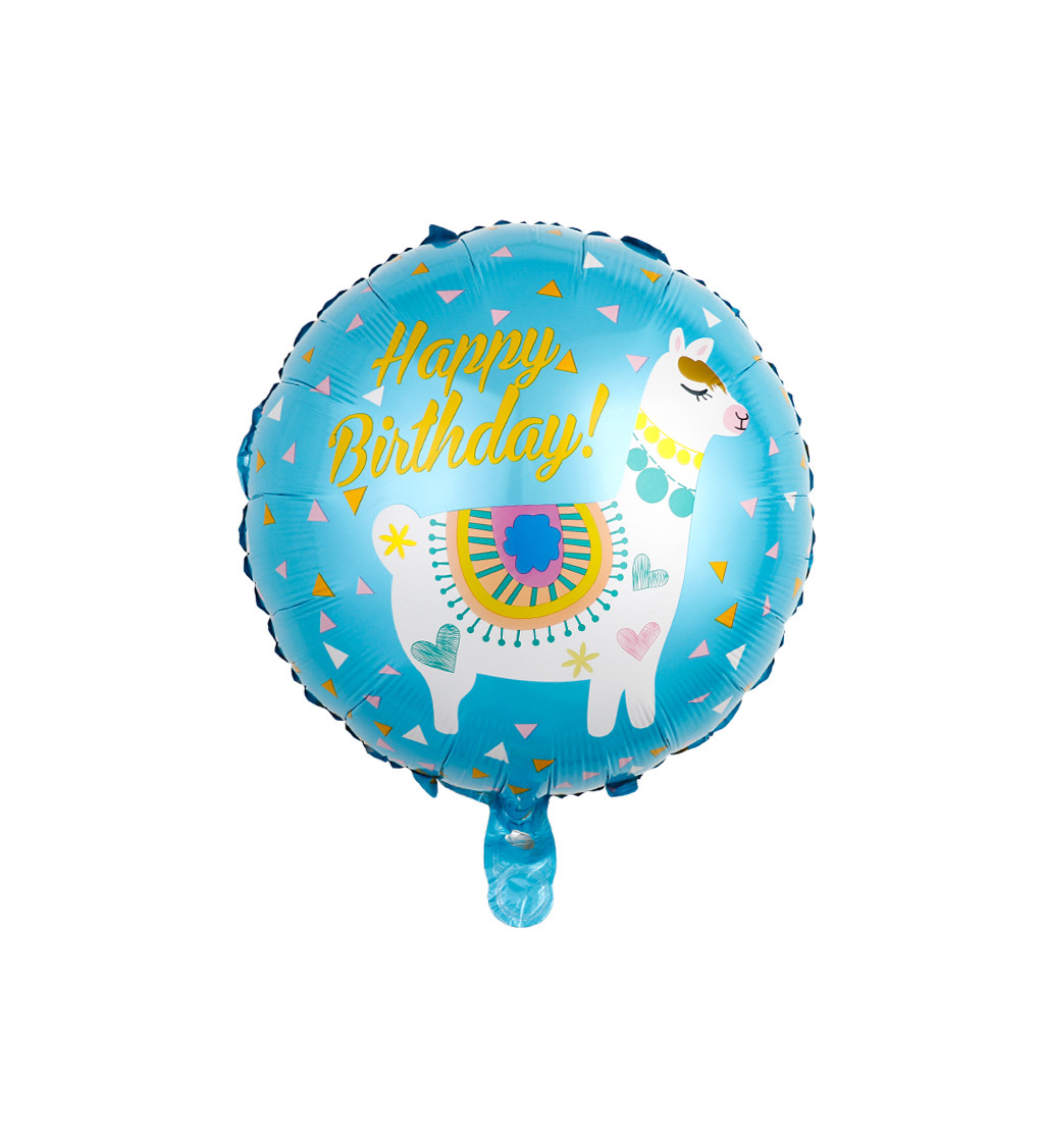 Fóliový balónek – Happy Birthday lama modrá, 45 cm