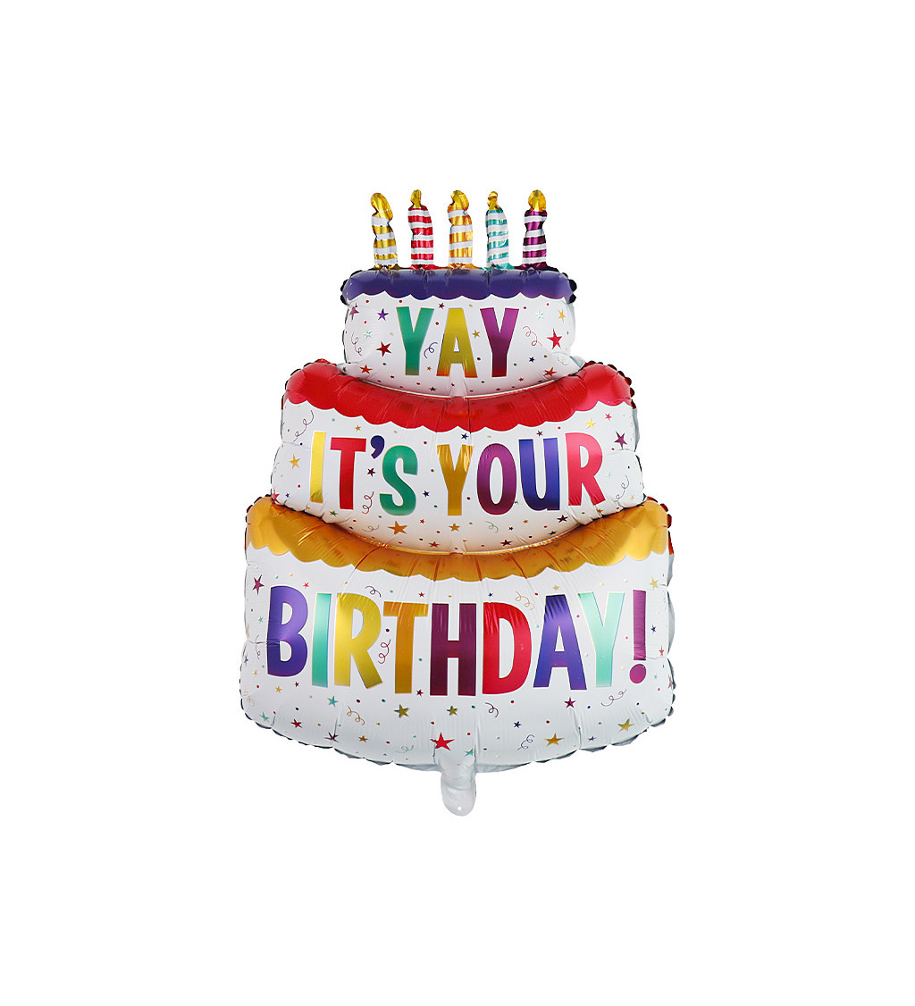 Fóliový balónek – Narozeninový dort, barevný, 60 × 98 cm