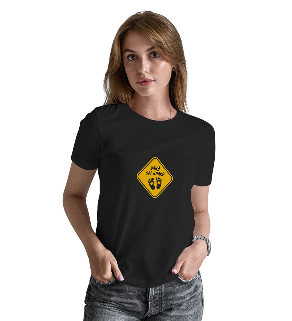 Dámské černé tričko – Baby on board