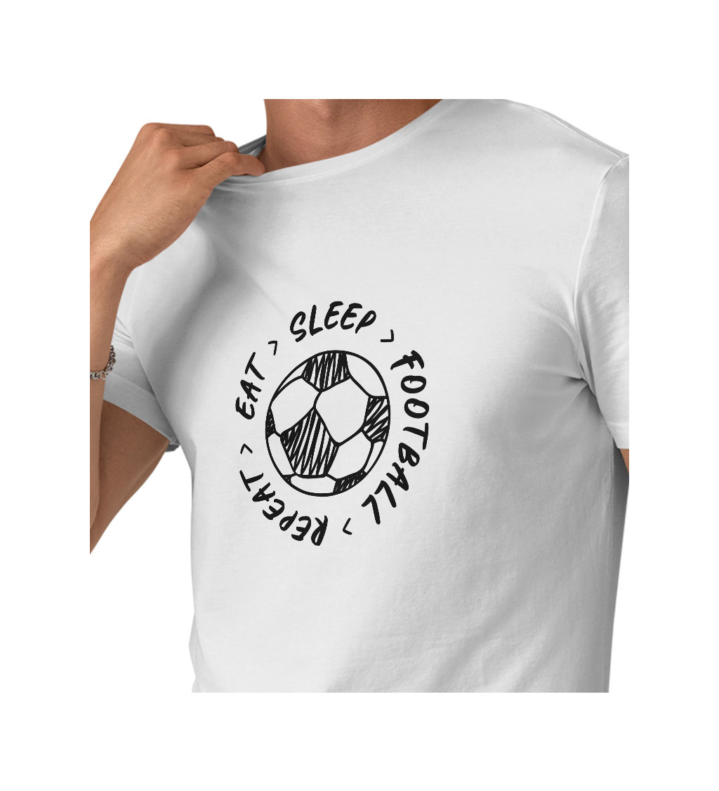 Pánské bílé tričko – Eat sleep football repeat