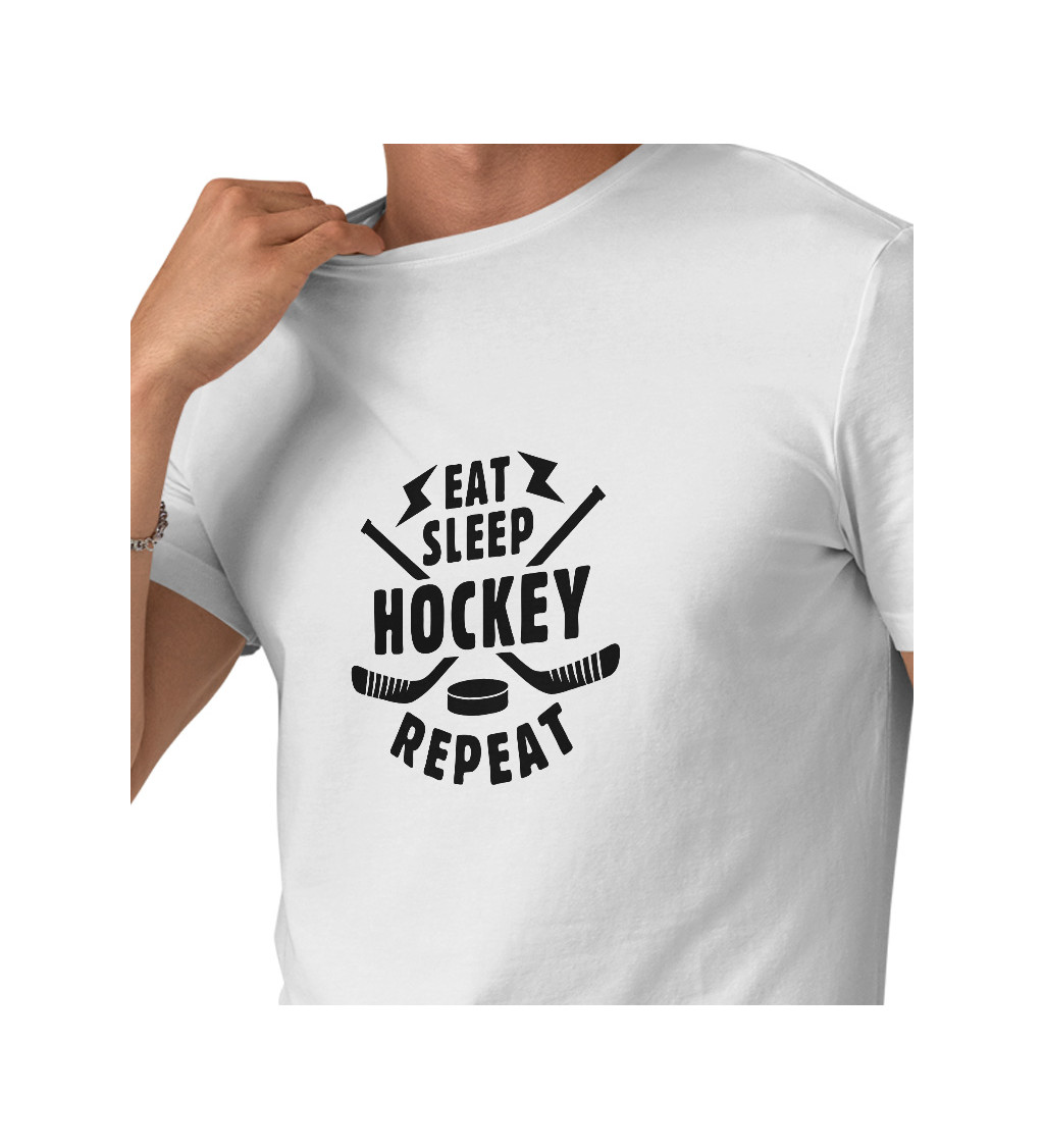 Pánské bílé tričko – Eat sleep hockey repeat