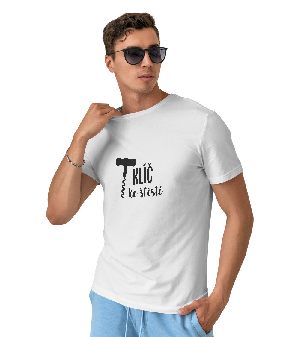 Pánské bílé tričko – Klíč ke štěstí vývrtka
