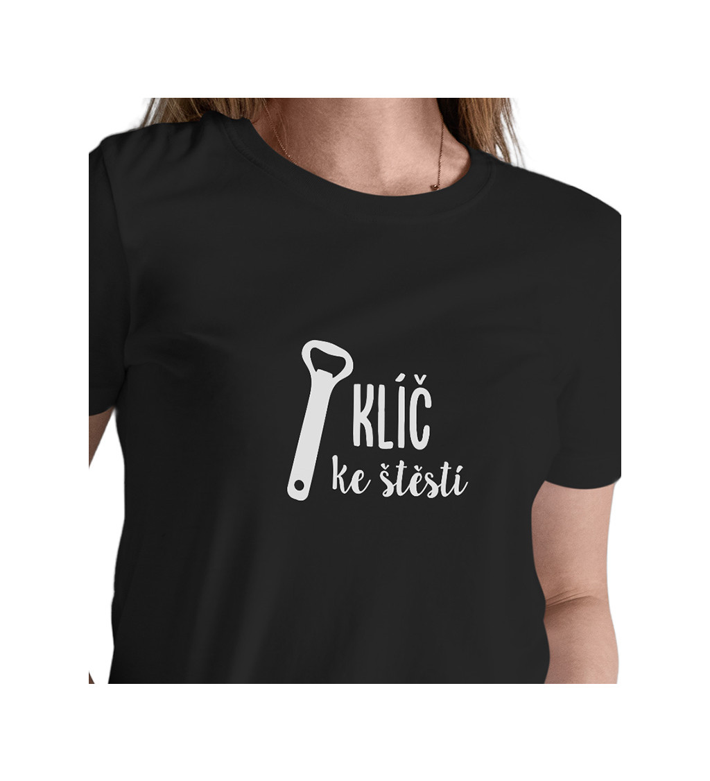Dámské černé tričko – Klíč ke štěstí otvírák