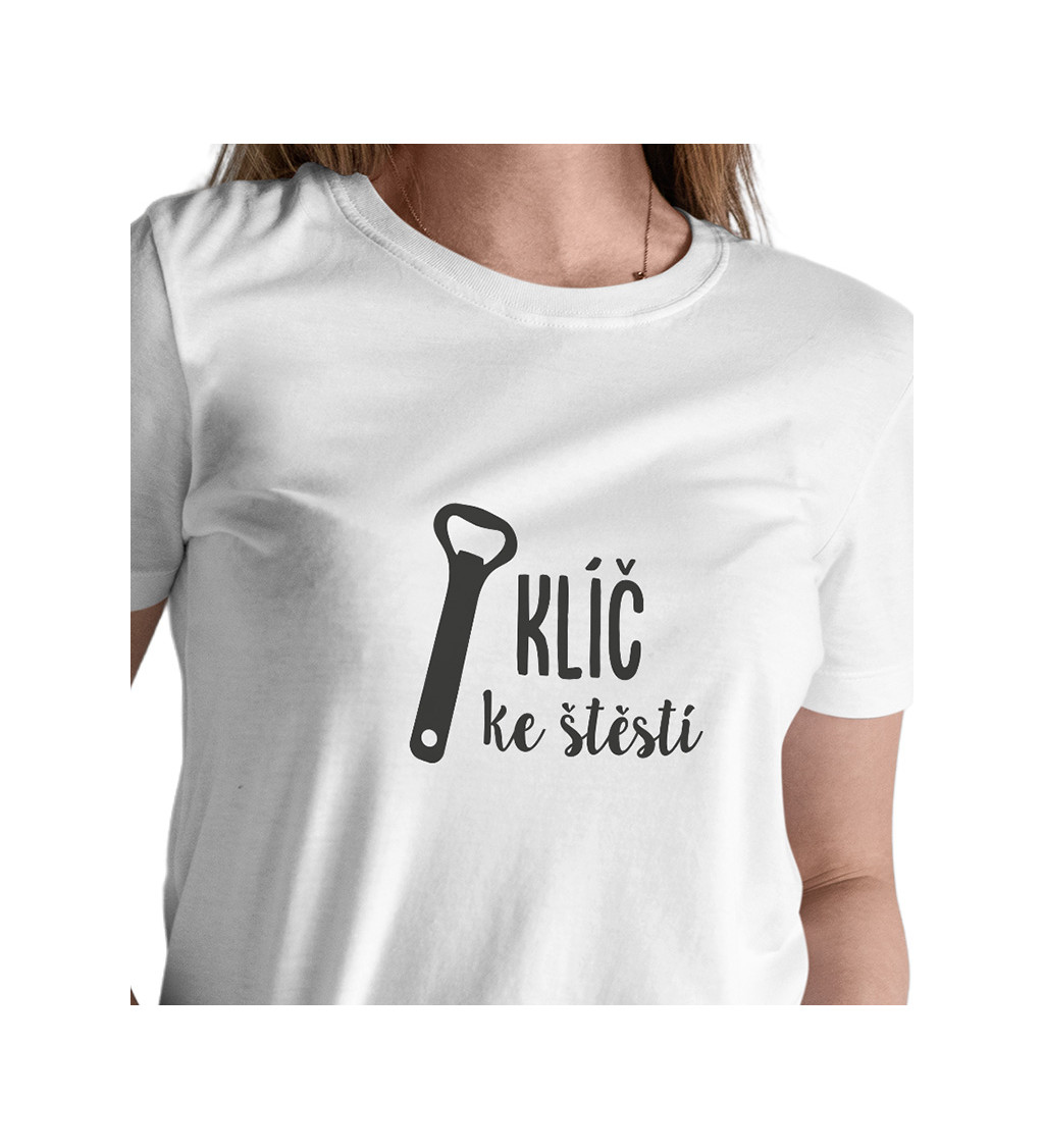 Dámské bílé tričko – Klíč ke štěstí otvírák