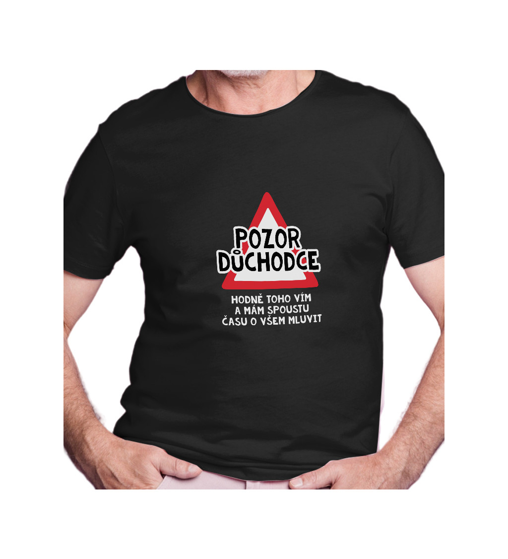 Pánské černé tričko – Pozor důchodce