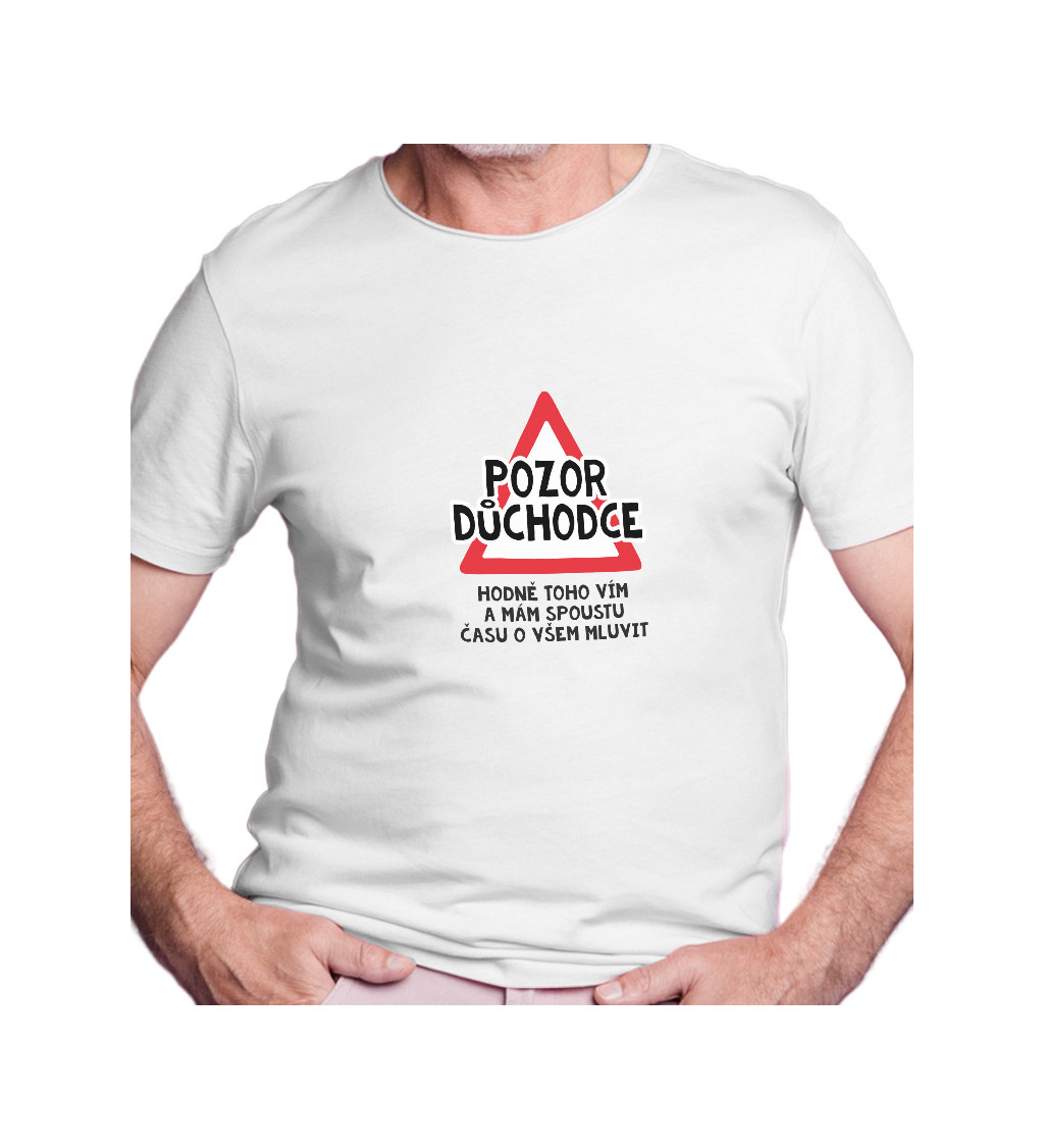 Pánské bílé tričko – Pozor důchodce