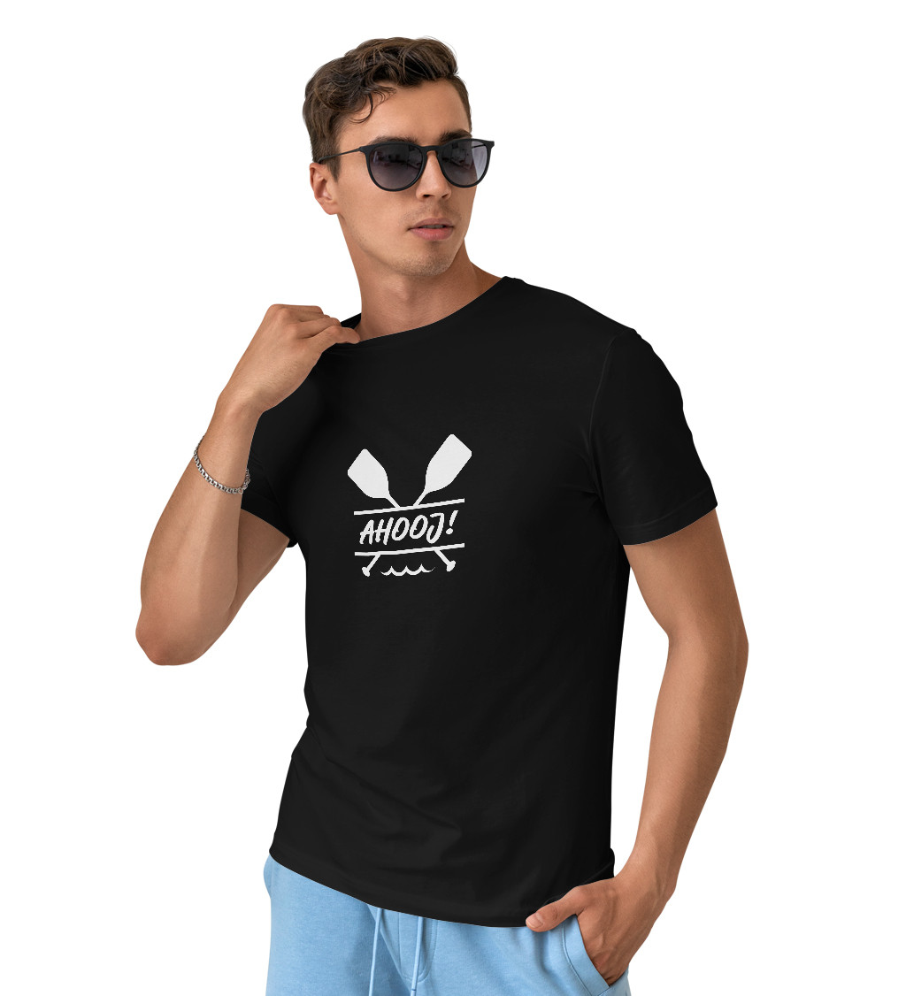 Pánské černé tričko – Ahoj