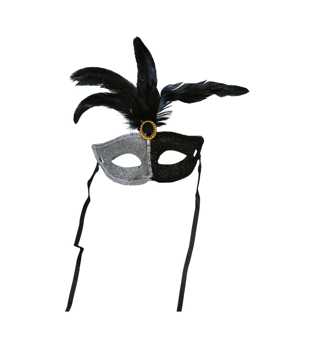 Škraboška v černo-bílé kombinaci