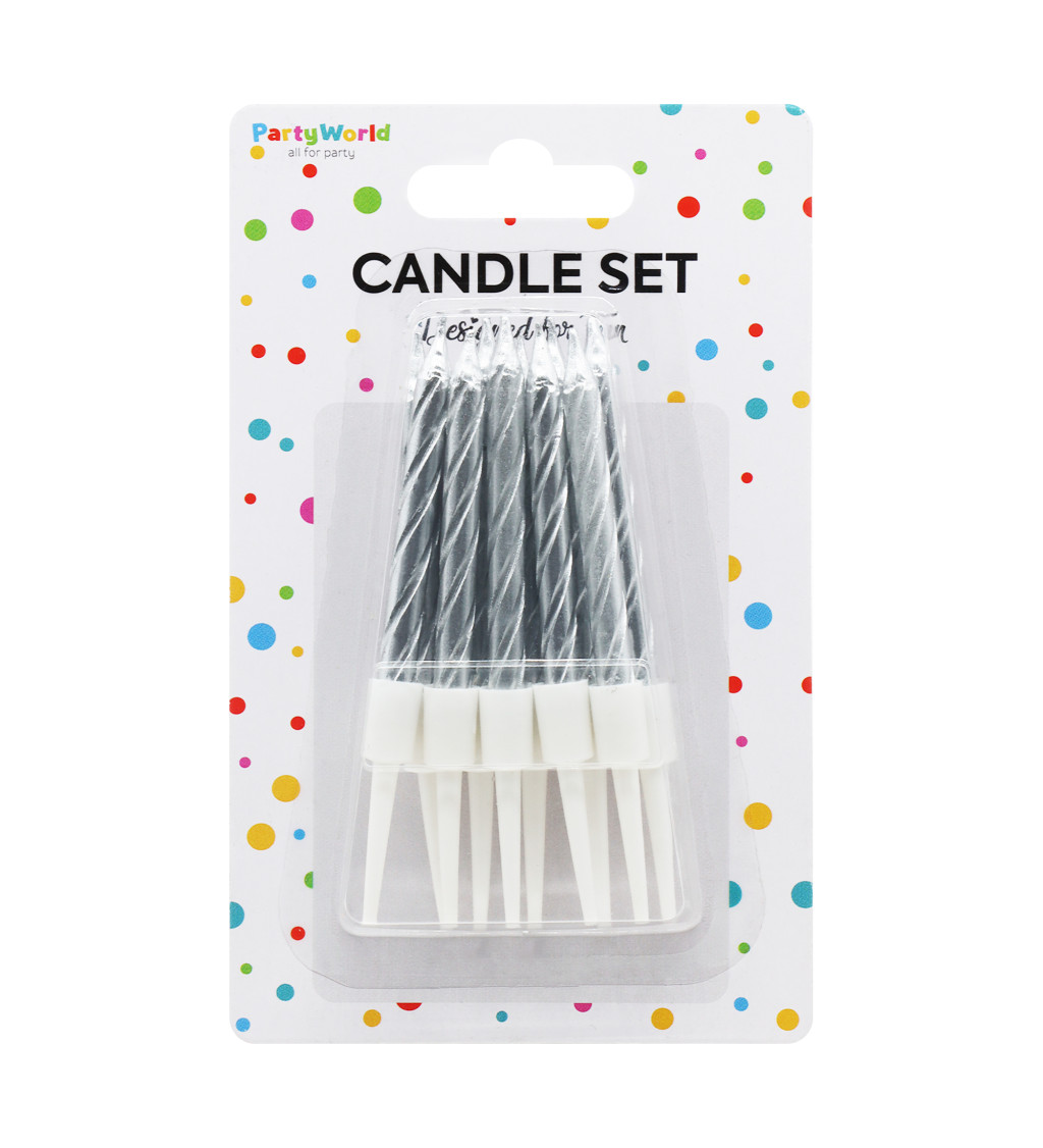 Malé stříbrné spirálové narozeninové svíčky