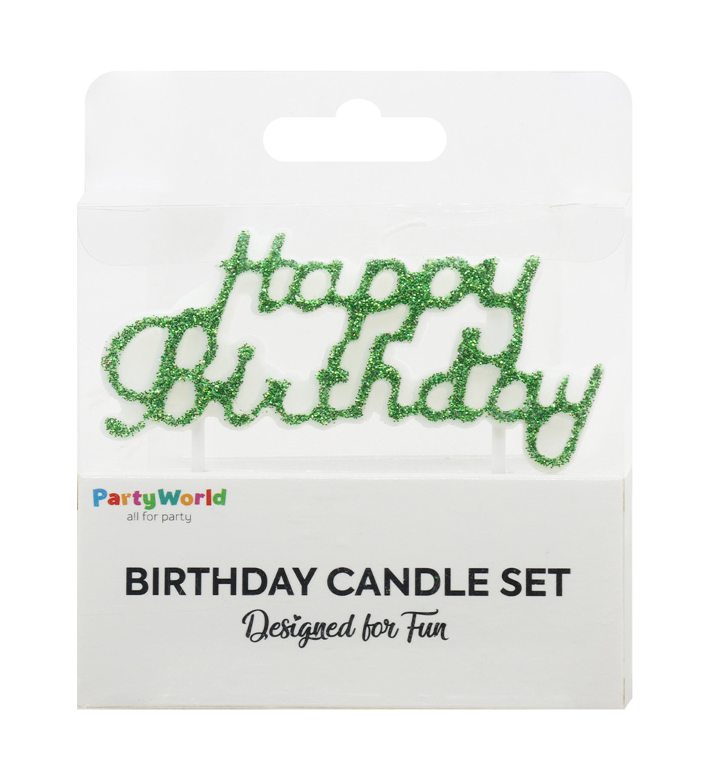 Třpytivá zelená svíčka – Happy Birthday