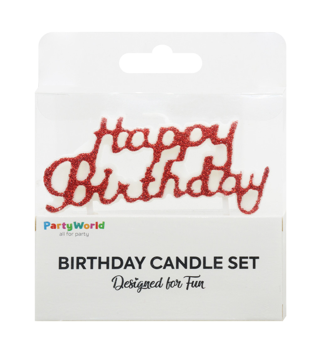 Třpytivá červená svíčka – Happy Birthday