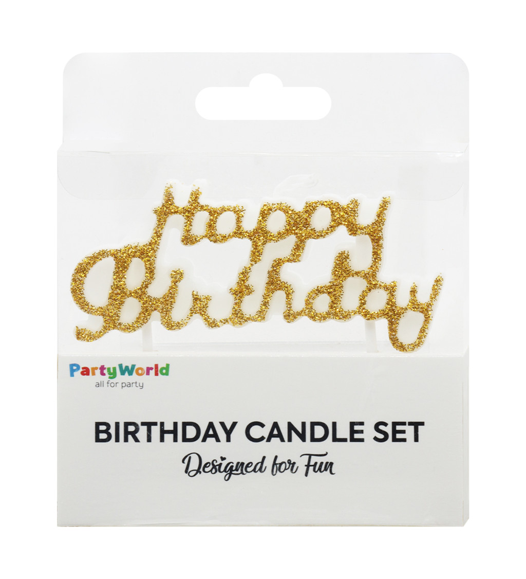 Třpytivá žlutá svíčka – Happy Birthday