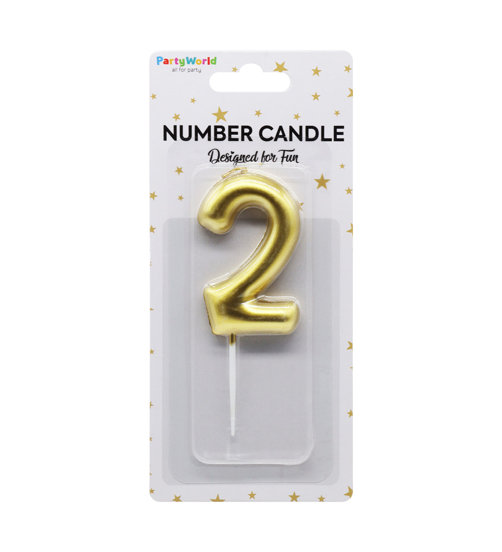 Zlatá dortová svíčka číslo 2