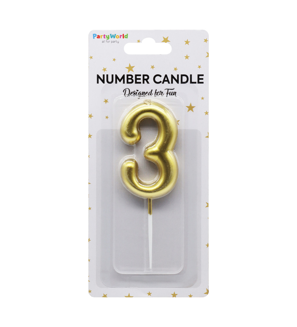 Zlatá dortová svíčka číslo 3