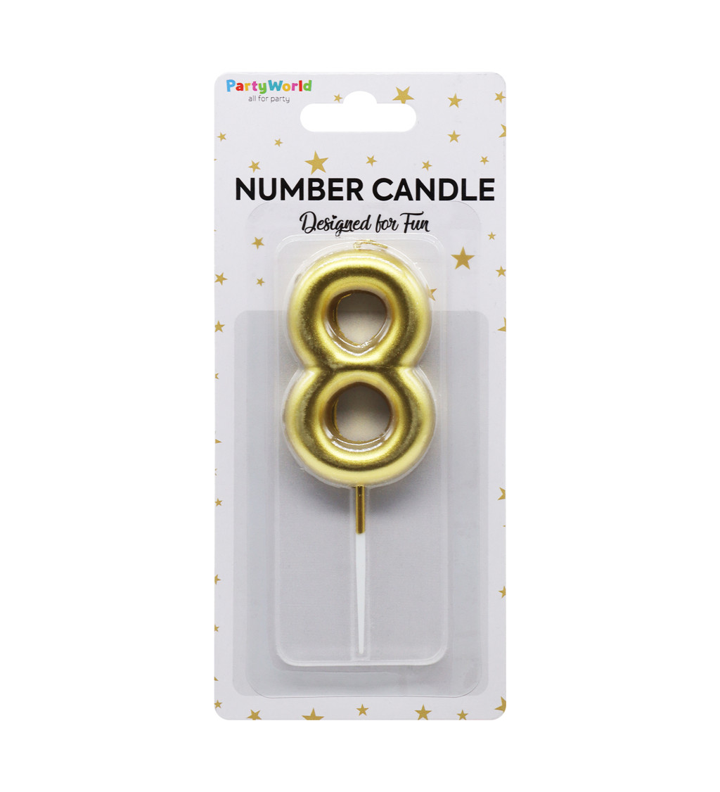 Zlatá dortová svíčka číslo 8
