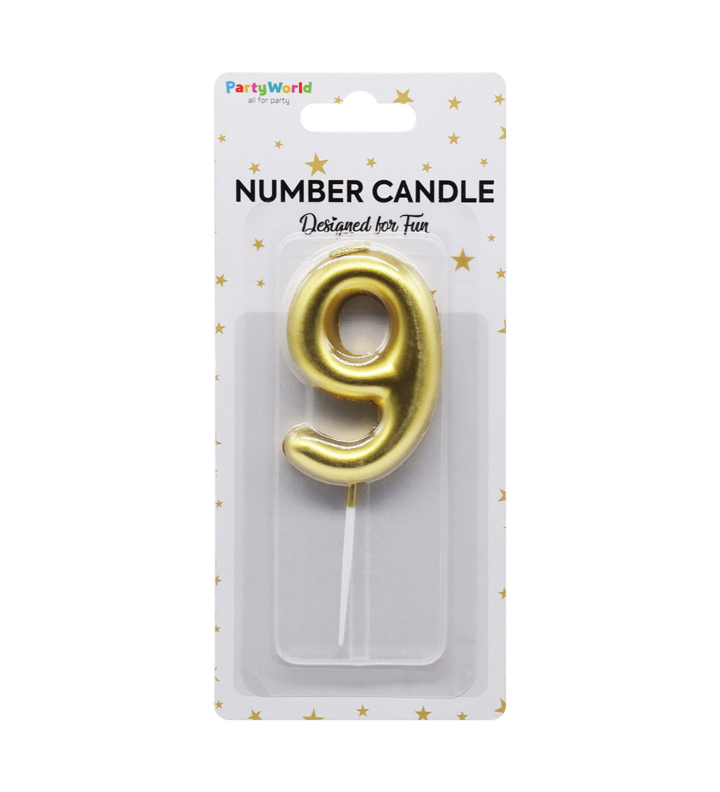Zlatá dortová svíčka číslo 9