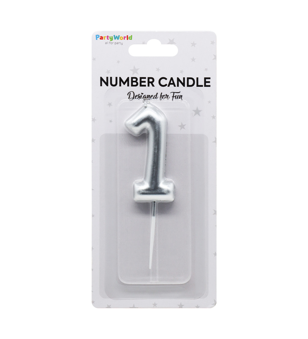 Stříbrná dortová svíčka číslo 1