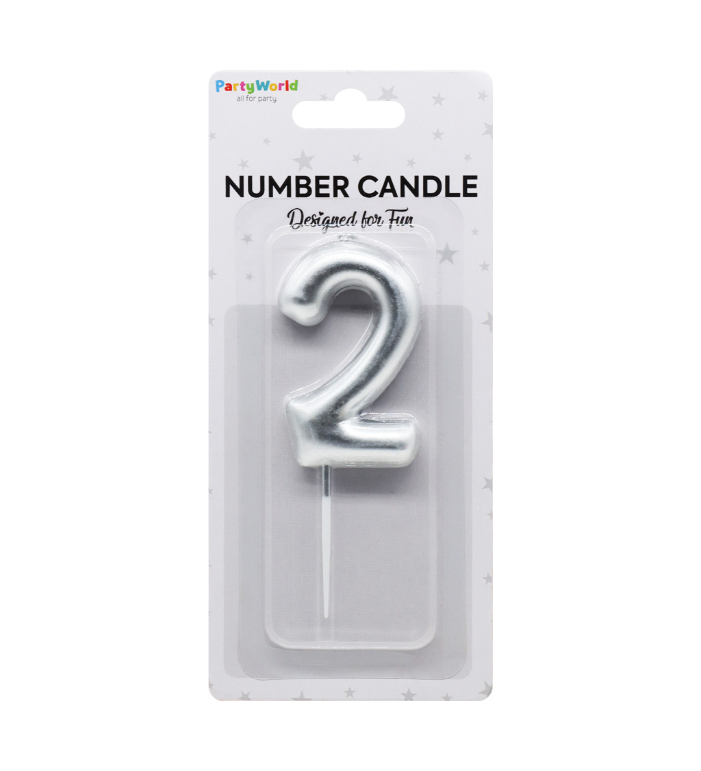 Stříbrná dortová svíčka číslo 2