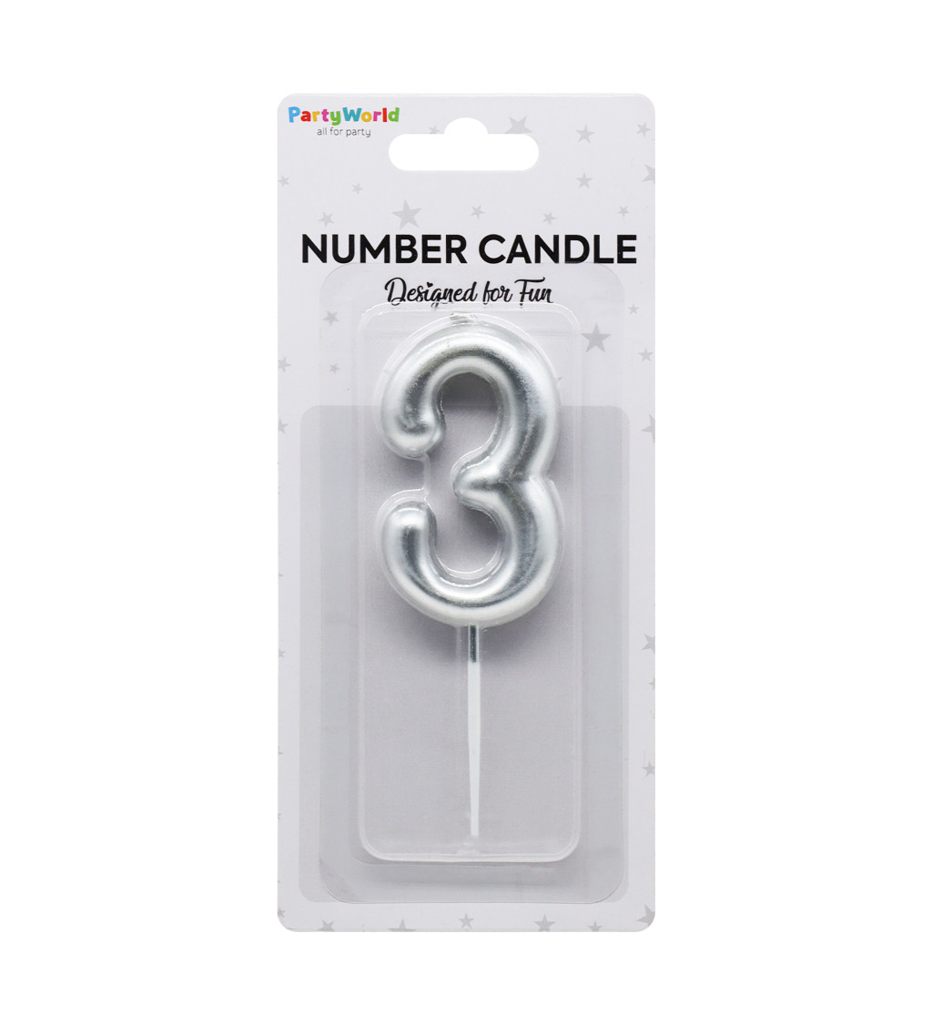 Stříbrná dortová svíčka číslo 3