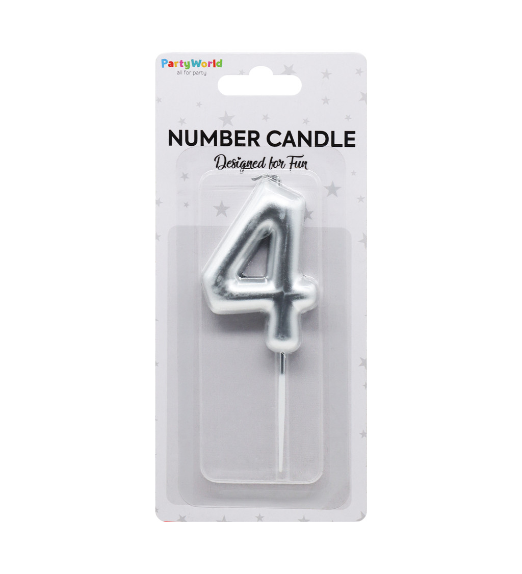 Stříbrná dortová svíčka číslo 4