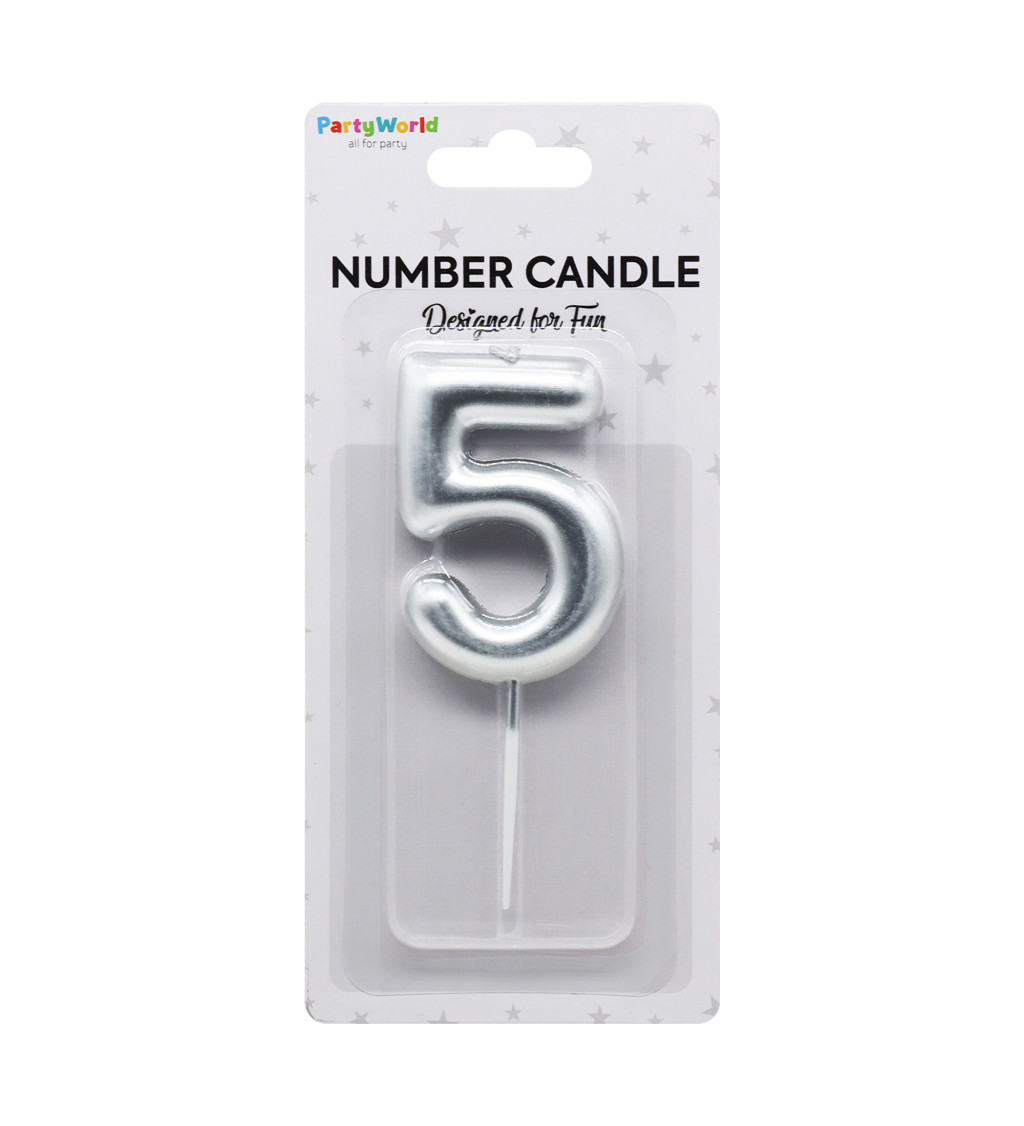 Stříbrná dortová svíčka číslo 5